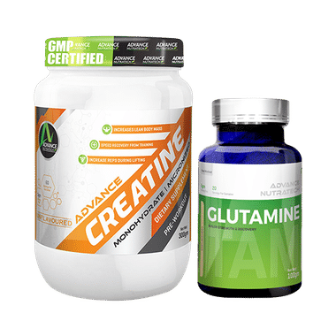 Advance Nutratech Combo Pack Of Creatine Monohydrate Unflavored 300gm And Glutamine Supplement Powder Unflavored 100gm