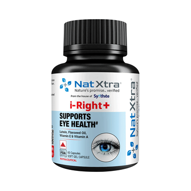 NatXtra I-Right+ Vision Support Supplement | Improves Sight | Helps Prevent Cataract | Supports Clear & Better Vision | Made with Flax Seed Oil, Vitamin A & E and Lutein Extract Softgel Capsule