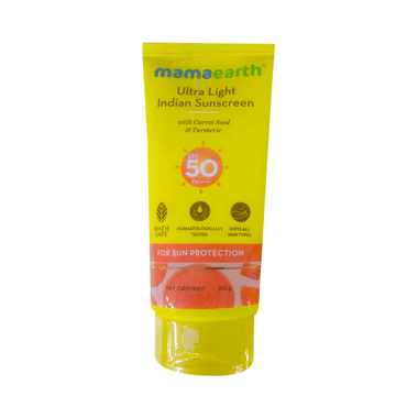Mamaearth Indian Sunscreen | Paraben & Silicon-Free | Ultra Light SPF 50 with Carrot Seed & Turmeric