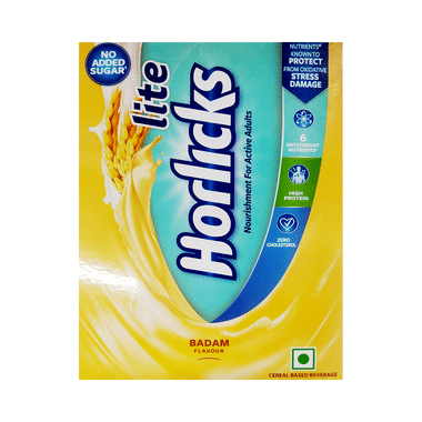 Horlicks Lite With Antioxidant Nutrients, Protein & No Added Sugar For Stamina, Bones, Immunity & Growth Badam