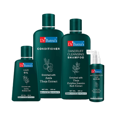 Dr Batra's Combo Pack of Anti-Dandruff Hair Serum 125ml, Hair Oil 100ml, Conditioner 200ml and Dandruff Cleansing Shampoo 200ml