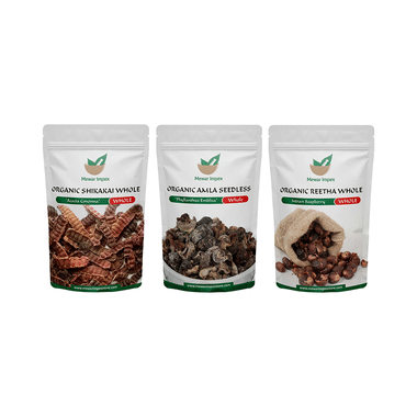Mewar Impex Combo Pack Of Organic Shikakai Whole, Organic Amla Seedless Whole & Organic Reetha Whole (100gm Each)