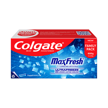 Colgate Maxfresh With Cooling Crystals Anticavity Toothpaste | Mega Save Pack (150gm Each) Peppermint Ice Blue Gel