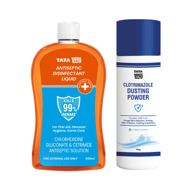 Combo Pack of Tata 1mg Antiseptic Liquid (500ml) & Tata 1mg Antifungal Dusting Powder (100gm)