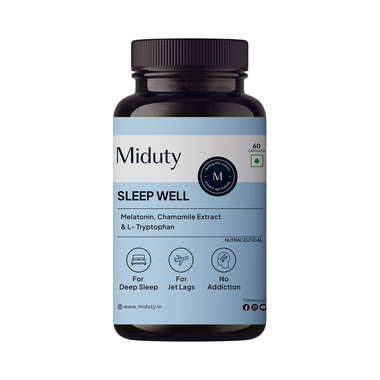 Miduty Sleep Well | Melatonin | Valerian Root | Deep Sleep Support | Stress Relief Capsule
