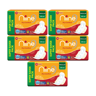 Niine Dry Comfort Sanitary Pads For Women With Anti Leak Flow Channel Technology (18 Each) Regular Super Saver Pack