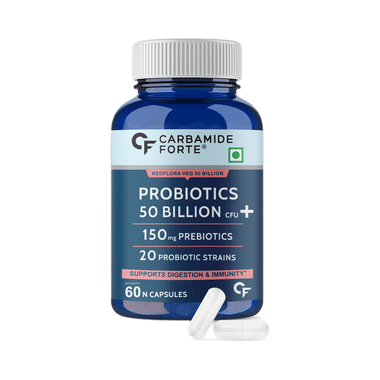 Carbamide Forte Probiotics 50 Billion CFU with 20 Prebiotics Strains | Capsule for Digestion, Gut Health & Immunity