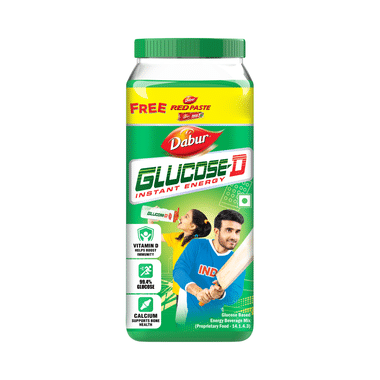 Dabur Glucose-D With Calcium For Immunity & Bone Health | Jar 1kg + Red Tooth Paste 200gm Free