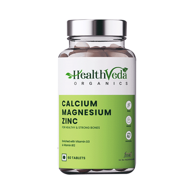 Health Veda Organics Calcium Magnesium Zinc | With Vitamin D3 & B12 | Veg Tablet for Bones, Nerves & Muscles Tablet