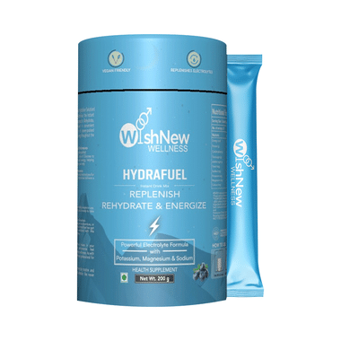 Wishnew Wellness Hydrafuel Replenish, Rehydrate & Energize With Potassium, Magnesium & Sodium Sachet (10gm Each) Sachet Blueberry