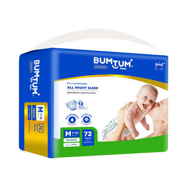 Bumtum Ultrasoft Baby Diaper Pants, Cottony Soft High Absorb Technology (72 Each) Medium