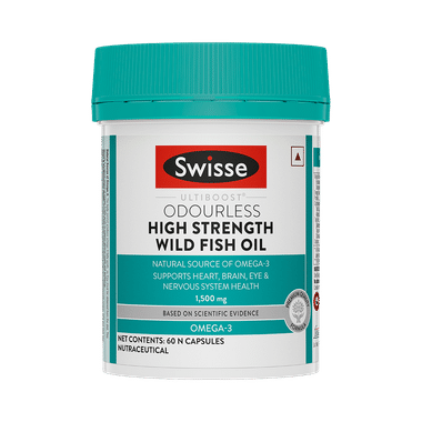 Swisse Ultiboost Odourless High Strength Wild Fish Oil Capsule With 1500mg Omega 3 | For Heart, Brain, Eye & Joint Health