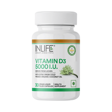 Inlife 100% Natural Plant Based Vitamin D3 5000IU | Vegan Liquid Filled Capsule for Bone & Knee Health