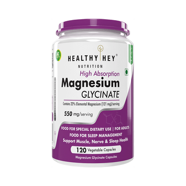 HealthyHey Nutrition Magnesium Glycinate 550mg | Veg Capsule For Muscles, Nerves & Sleep Support