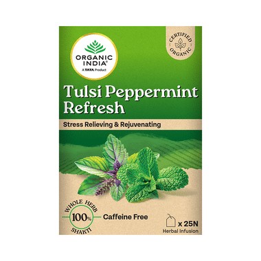 Organic India Tea For Immunity, Antioxidant Support & Stress Relief | Flavour Tulsi Peppermint Refresh Green Tea