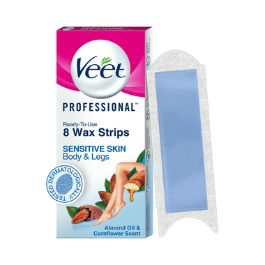 Veet Professional Waxing Strips Kit For Dry Skin, 8 Strips | Gel Wax Hair Removal For Women | Up To 28 Days Of Smoothness | No Wax Heater Or Wax Beans Required For Sensitive Skin