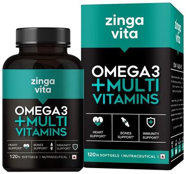 Zingavita Omega 3 + Multivitamin for Heart, Bones & Immunity Support | Soft Gelatin Capsule