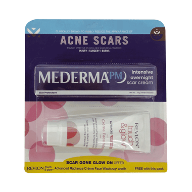 Mederma PM Intensive Overnight Scar Cream With Touch Glow Advance Radiance Cream Face Wash 20gm Free