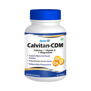 HealthVit Calvitan-CDM | With Calcium, Vitamin D3 , Magnesium | For Nerves, Muscles, Bones & Immunity | Tablet