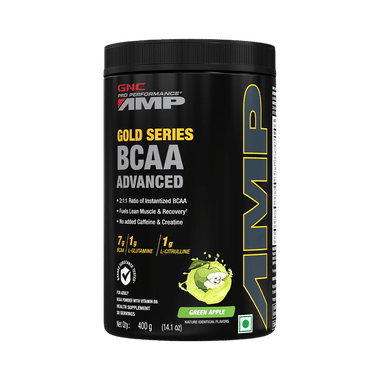 GNC Pro Performance AMP Gold Series BCAA Advanced | For Lean Muscles & Recovery | Flavour Green Apple