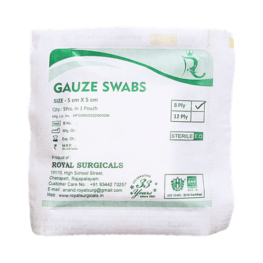 Royal Surgicals Gauze Swabs Sterile (5 Each) 5cm X 5cm X 8ply