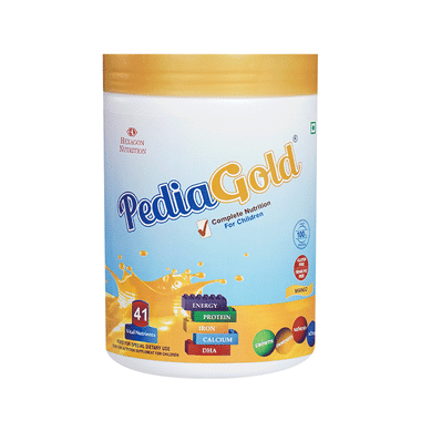 PediaGold With Protein, Iron, Calcium & DHA | For Kids' Growth & Immunity | Flavour Mango Powder