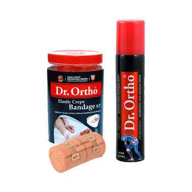 Dr Ortho Combo Pack Of Crepe Bandage (8X4) & Pain Relief Spray 75ml