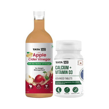 Combo Pack of Tata 1mg Organic Apple Cider Vinegar (500ml) & Calcium + Vitamin D3 Advanced Tablets (60)