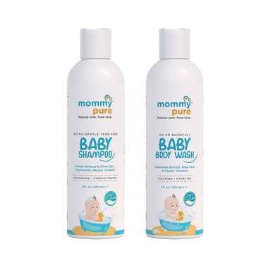 Mommypure Combo Pack Of Extra Gentle Tear-Free Shampoo And Oh So Blissful! Baby Body Wash (120ml Each)