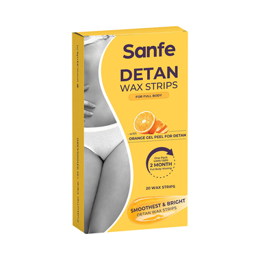 Sanfe Detan Wax Strips For Legs, Arm, Bikini Line With Orange Peel Extract