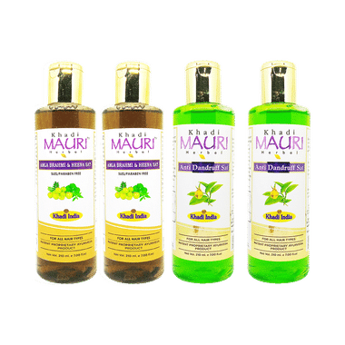 Khadi Mauri Herbal Combo Pack of Amla Brahmi Heena & Anti Dandruff Shampoo (210ml Each)