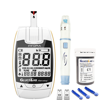 K-Life Gluco Lab Fully Automatic Glucometer Blood Glucose Sugar Testing Machine with 25 Strip White