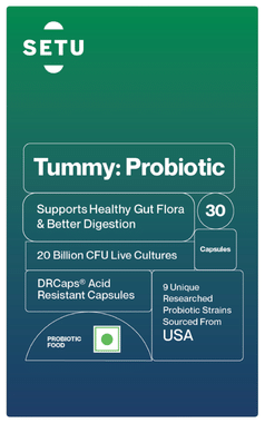 Setu Tummy: Probiotic 20 Billion CFU | Veg Capsule for Digestion, Gut Health & Reduced Gas