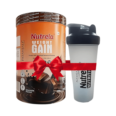 Patanjali Nutrela Weight Gain Supplement With Glutamine, Protein & Permitted Botanical Extracts Chocolate With Free Shaker