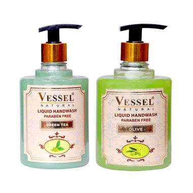 Vessel Combo Pack Of Natural Paraben Free Premium Liquid Handwash Green Tea And Olive (500ml Each)