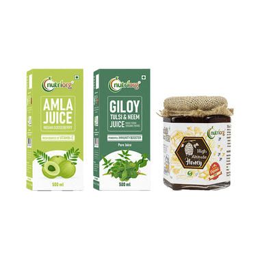 Nutriorg Immunity Booster Kit ( Amla Juice & Giloy Tulsi Neem Juice 500ml Each and High Altitude Honey 250gm)