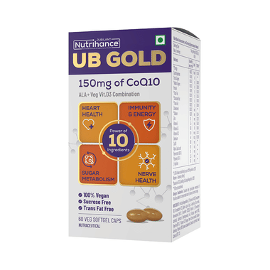 Jubilant Nutrihance UB Gold 150mg Of CoQ10 With ALA & Vitamin D3 | Veg Softgel For Heart & Nerve Health