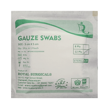 Royal Surgicals Gauze Swabs Sterile (5 Each) 5cm x 5cm x 12ply