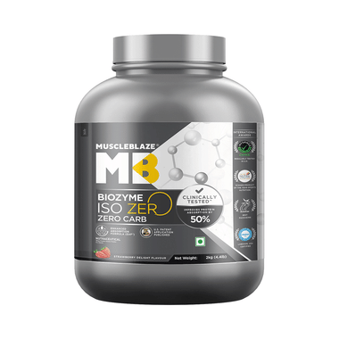 MuscleBlaze Strawberry Flavour | Iso-Zero Isolate For Muscle Gain | With Zero Carbs | Improves Protein Absorption By 50%