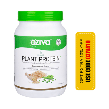 Oziva Organic Plant Protein From Organic Pea, Brown Rice & Quinoa For Everyday Fitness | Unflavoured