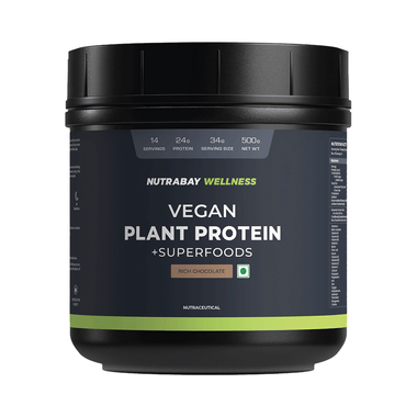 Nutrabay Wellness Vegan Plant Protein + Superfoods | For Muscles & Digestion | Flavour Rich Chocolate