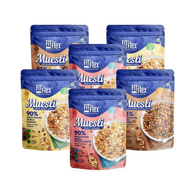 Fit & Flex Combo Pack Of Muesli Fruity Crunch, Nuts About Nuts & Choco Almond Cookie Delight (210gm Each)