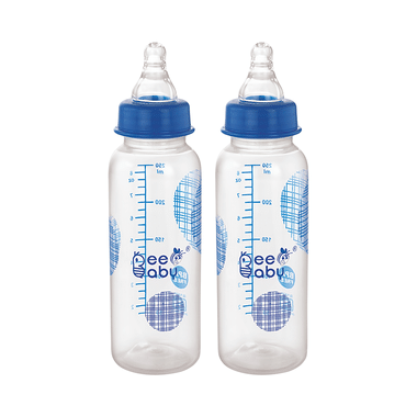 BeeBaby Basic Slim Neck Baby Feeding Bottle With Premium Anti - Colic Comfort Silicone Nippl 8 Months + (250ml Each) Blue