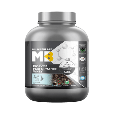 MuscleBlaze Biozyme Performance Whey Protein | For Muscle Gain | Improves Protein Absorption By 50% | Flavour Powder Blue Tokai Coffee