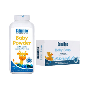 Babuline Combo Pack Of Baby Powder 100gm (Pack Of 2) & Baby Soap Travel 100gm (Pack Of 2)