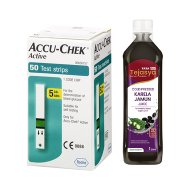 Combo Pack of Accu-Chek Active Test Strip (50) & Tata 1mg Tejasya Karela Jamun Juice (1Ltr)