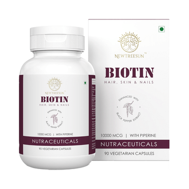 Newtreesun Biotin 10000mcg With Piperine | Vegetarian Capsule For Healthy Skin, Hair & Nails