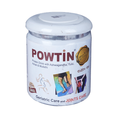 Powtin Gold Protein With Ashwagandha For Geriatric & Joint Care | Sugar Free | Flavour Kesar Elaichi Powder