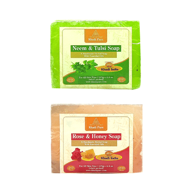 Khadi Pure Combo Pack of Neem & Tulsi Soap & Rose & Honey Soap (125gm Each)