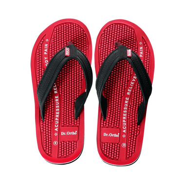 Dr Ortho Pain-Free Acupressure Slipper  Black & Red 9